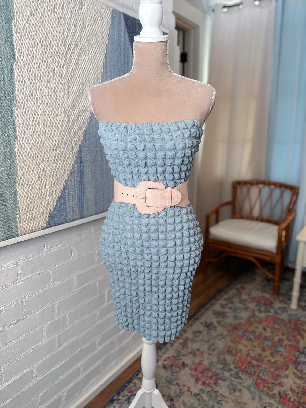Princess Polly Slate Blue Puff Texture Bodycon Dress